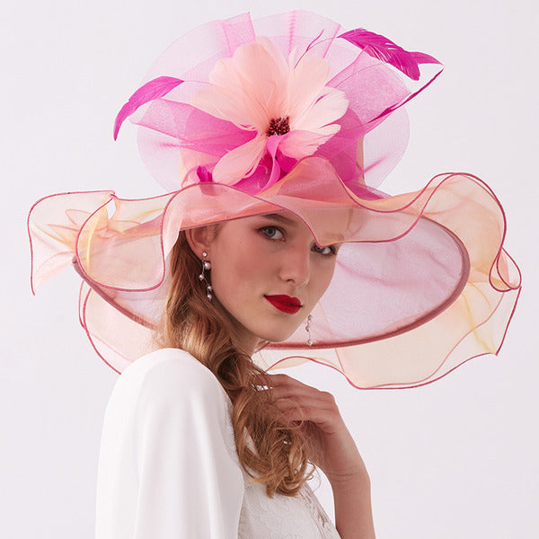 Women's Wide Brim Organza With Flower Kentucky Derby Church Hats