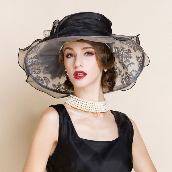 Women's Organza With Rhinestone Lace Kentucky Derby Church Hats