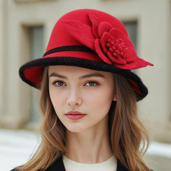 Women's Vintage Winter Felt With Flower Cocktail Bowler Hats Church Hats