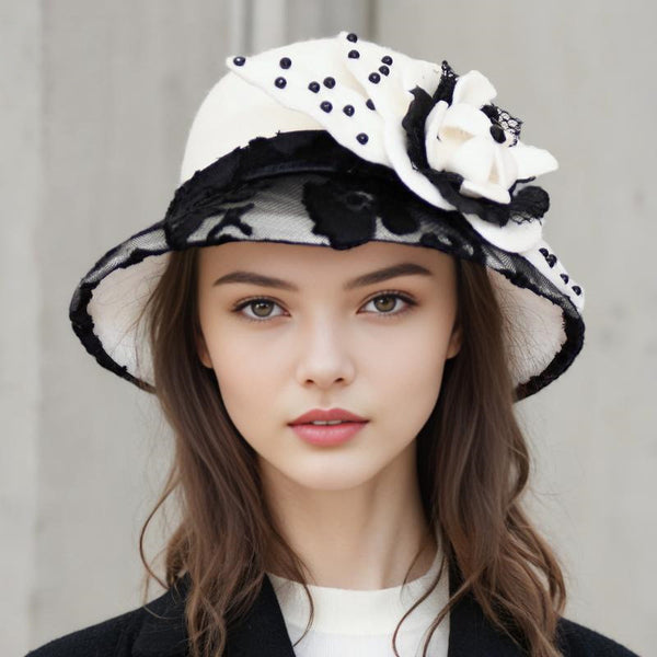 Women's Vintage Winter Felt With Flower Rhinestone Lace Cocktail Bowler Hats Church Hats