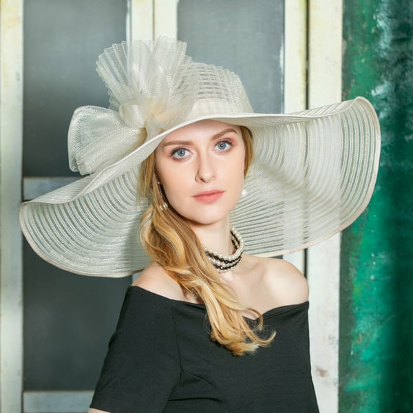 Women's Wide Brim Mesh With Bowknot Kentucky Derby Floppy Hats Church Hats