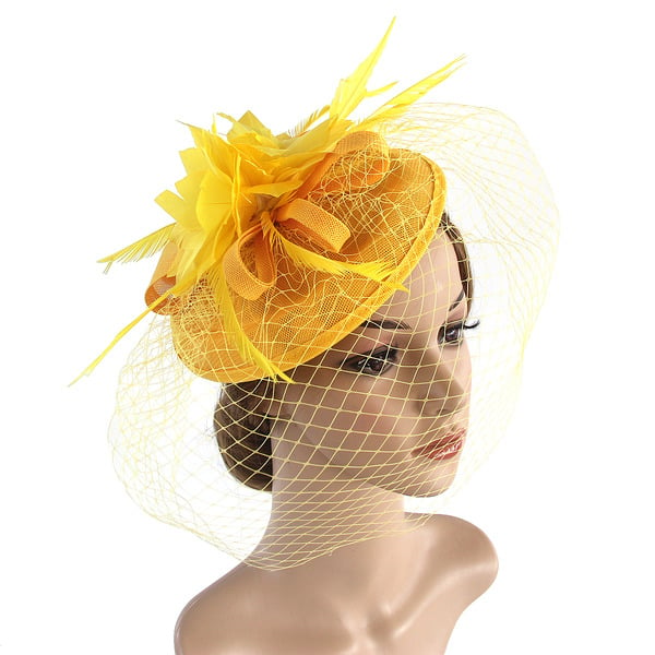 Women's Sinamay With Faux Feather Veil Kentucky Derby Saucer Hats Fascinators With Clip Headband