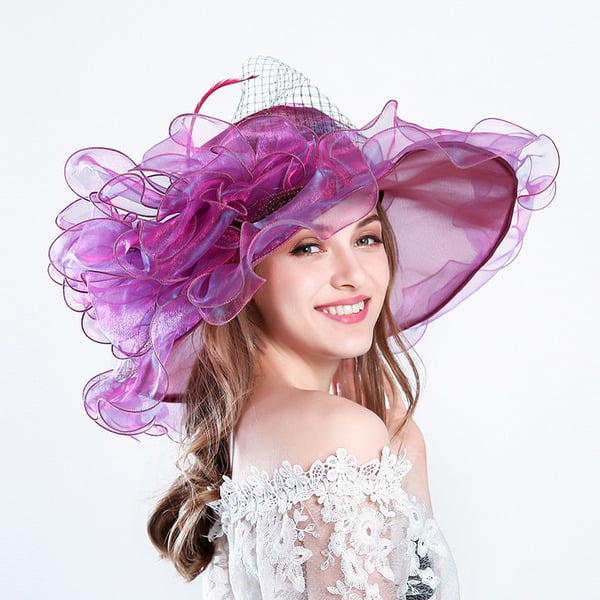 Women's Wide Brim Organza With Flower Kentucky Derby Church Hats