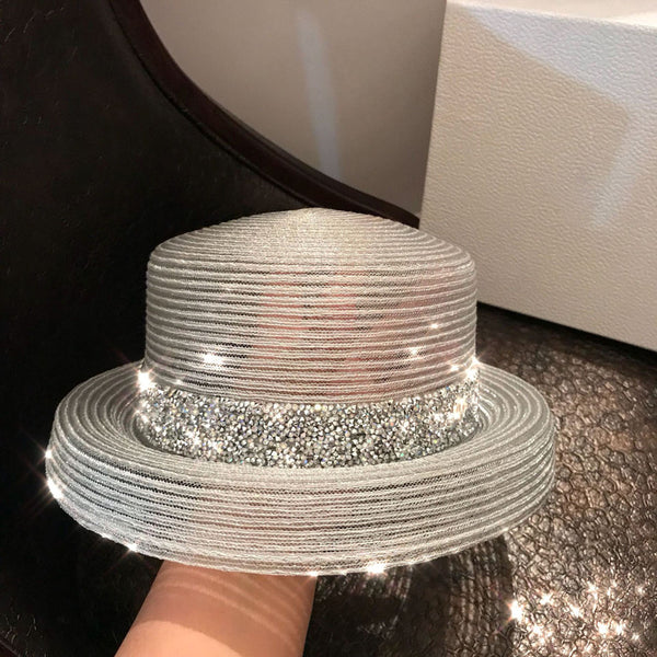 Women's Summer Polyester Straw With Rhinestone Beaded Band Special Occasion Sun Hats Straw Hats