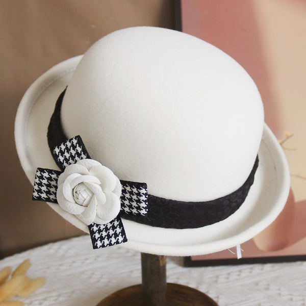 Women's Winter Lace Bowknot Pearl Special Occasion Felt Fedora Church Hats