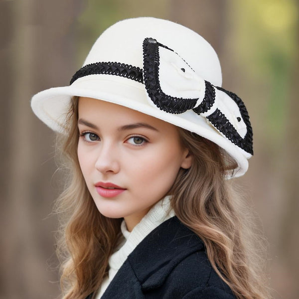 Women's Winter Bowknot Flower Special Occasion Felt Fedora Church Hats