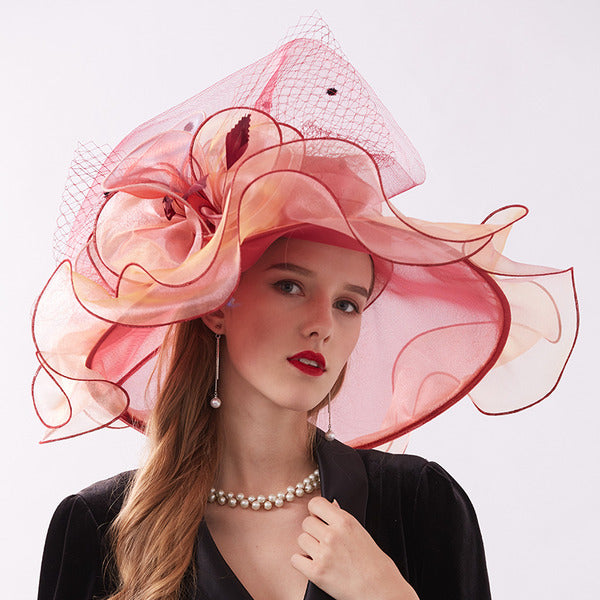 Women's Wide Brim Organza With Flower Kentucky Derby Church Hats