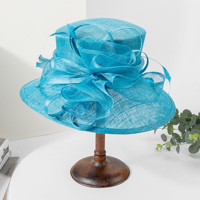 Women's Wide Brim Faux Feather Sinamay Kentucky Derby Church Hats With ...