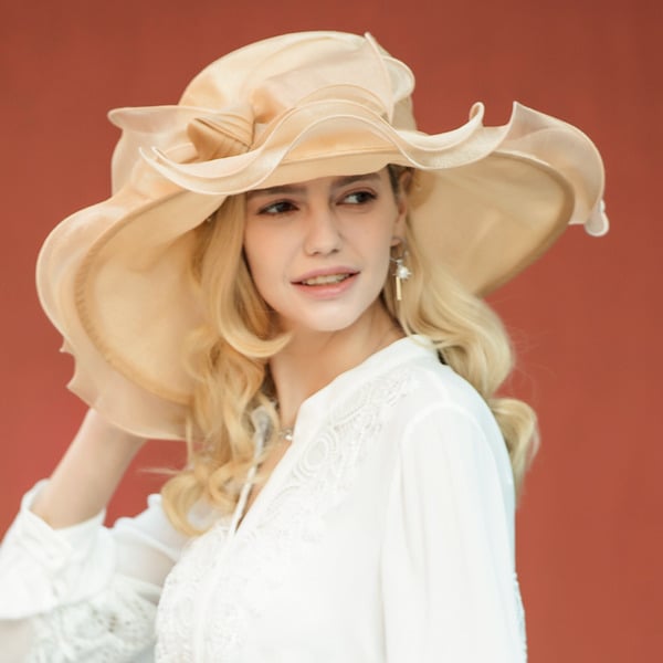 Women's Wide Brim Organza With Bowknot Kentucky Derby Church Hats