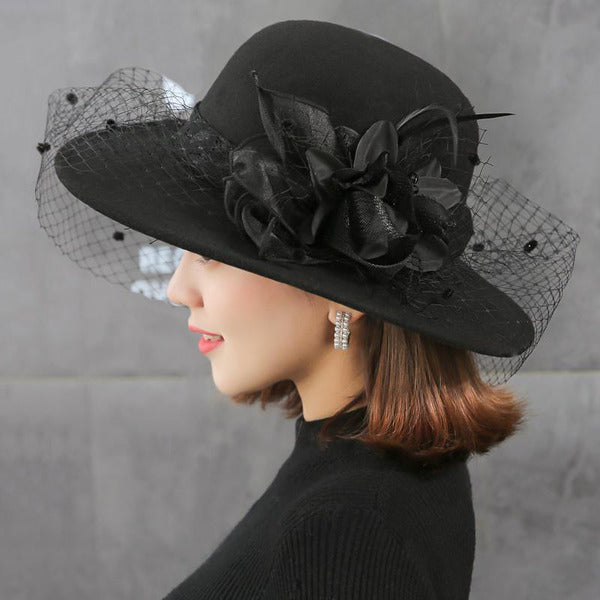 Women's Wide Brim Felt With Flower Kentucky Derby Church Hats