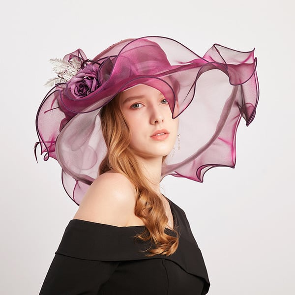 Women's Wide Brim Organza With Flower Kentucky Derby Cloche Hats