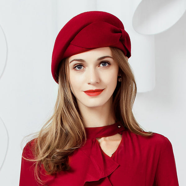 Women's Classic Winter Wool With Bowknot Special Occasion Cocktail Beret Hats