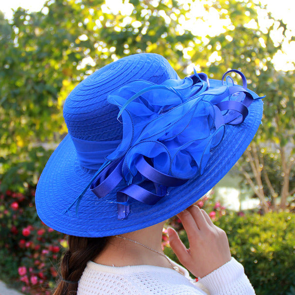 Women's Wide Brim Polyester With Flower Kentucky Derby Church Hats