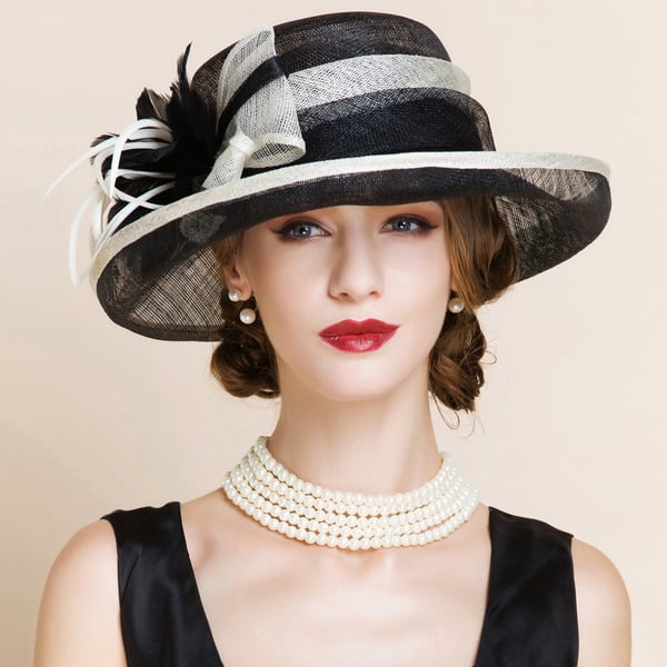 Women's Wide Brim Sinamay With Faux Feather Kentucky Derby Church Hats