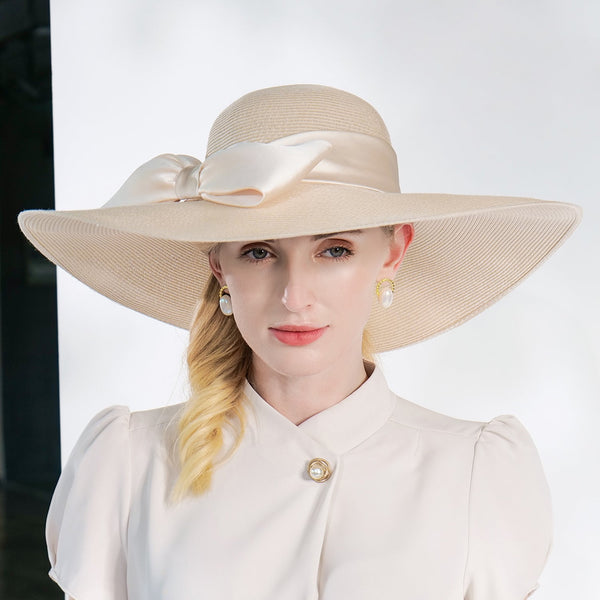 Wide Brim Bowknot Sash Summer Straw Floppy Sun Hat