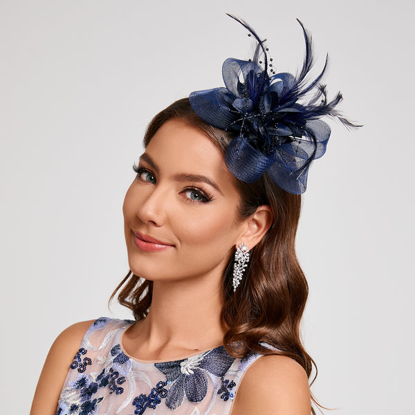 Flower Feather Mesh Kentucky Derby Fascinator With Clip