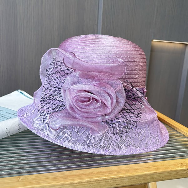 Women's Polyester Mesh With Flower Lace Kentucky Derby Cloche Hats