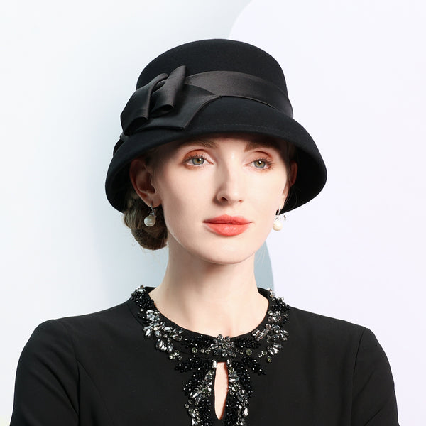 Women's Winter Wool Bowknot Special Occasion Cloche Hats