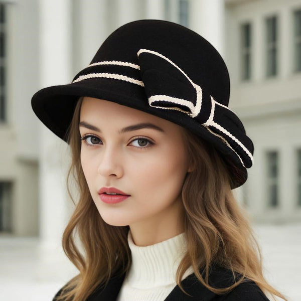 Women's Classic Winter Felt With Bowknot Cocktail Bowler Hats Church Hats