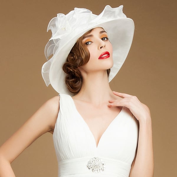 Women's Wide Brim Organza With Flower Kentucky Derby Church Hats