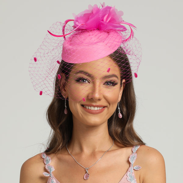 Women's Mesh With Faux Feather Flower Veil Kentucky Derby Pillbox Hats Fascinators With Clip