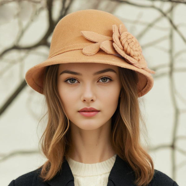 Women's Elegant Winter Felt With Flower Cocktail Bowler Hats Church Hats