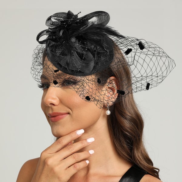 Women's Elegant Vintage Mesh With Flower Faux Feather Cocktail Kentucky Derby Pillbox Hats Fascinators With Clip