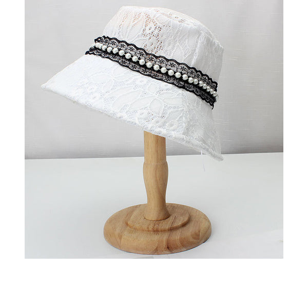 Women's Packable Summer Polyester With Pearl Lace Holiday Sun Hats Bucket Hats