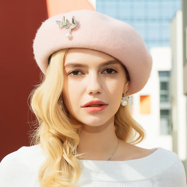 Women's Fashion Winter Wool With Rhinestone Casual Beret Hats