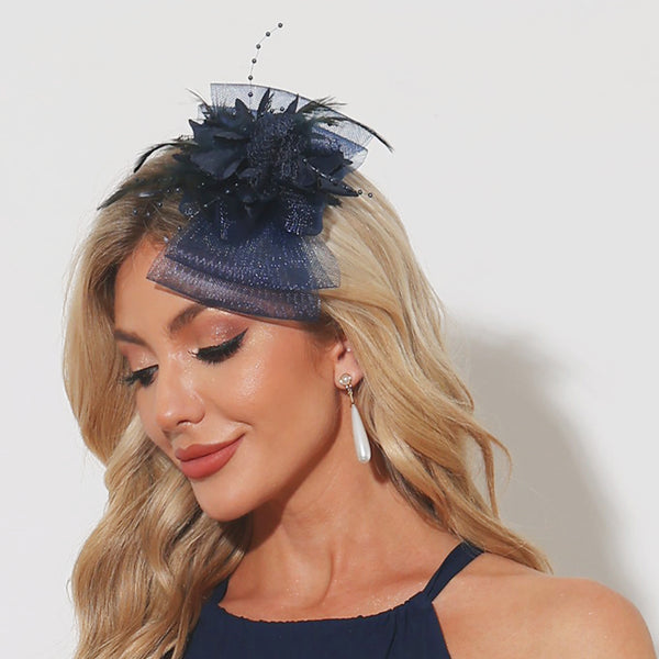 Women's Elegant Vintage Mesh With Flower Faux Feather Cocktail Kentucky Derby Fascinators With Clip