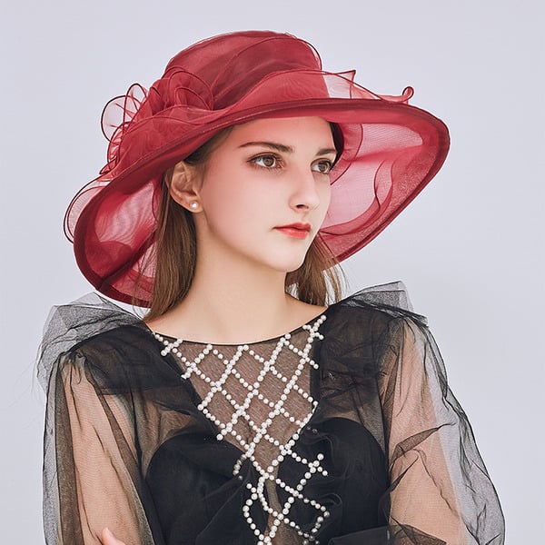 Women's Wide Brim Organza With Flower Kentucky Derby Church Hats