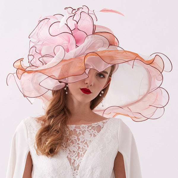 Women's Wide Brim Organza With Flower Kentucky Derby Church Hats