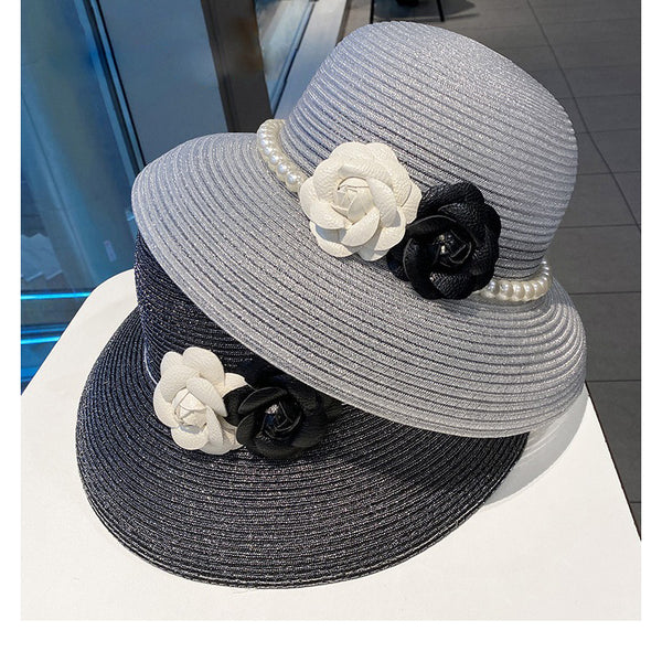 Women's Elegant Summer Polyester Straw With Flower Beaded Band Special Occasion Sun Hats Straw Hats