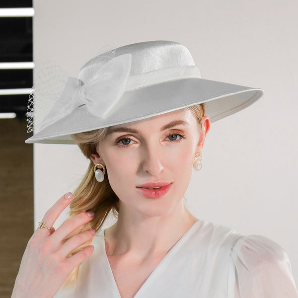 Women's Wide Brim Satin Sinamay With Bowknot Special Occasion Kentucky Derby Church Hats