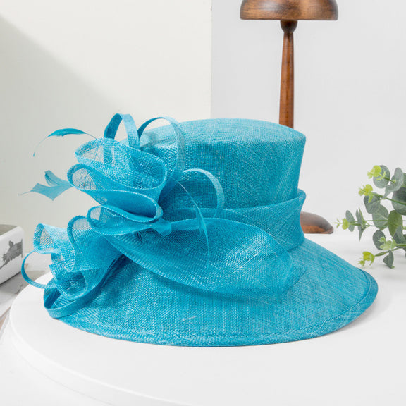 Women's Wide Brim Faux Feather Sinamay Kentucky Derby Church Hats With ...