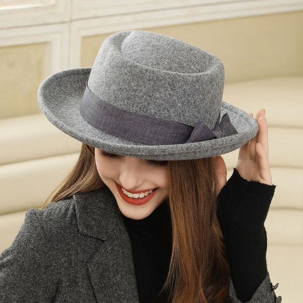 Women's Vintage Winter Felt With Bowknot Holiday Fedora Hats - 416642