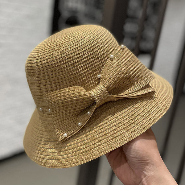 Women's Summer Straw With Bowknot Pearl Holiday Sun Hats Straw Hats