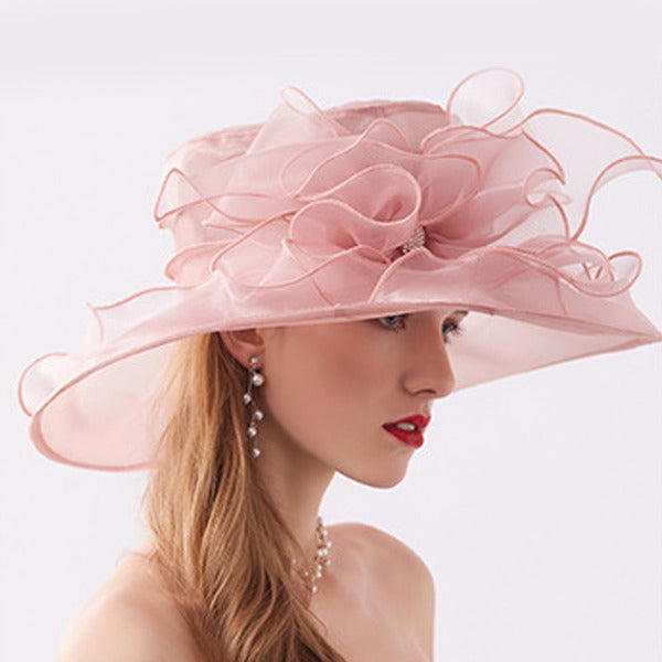 Women's Wide Brim Organza With Flower Kentucky Derby Church Hats