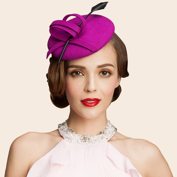 Women's Wool With Faux Feather Cocktail Kentucky Derby Pillbox Hats Fascinators With Clip