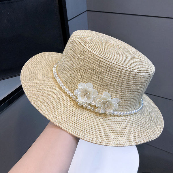 Women's Summer Straw With Flower Pearl Holiday Sun Hats Straw Hats Boater