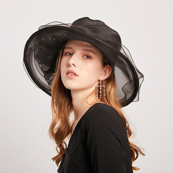 Women's Wide Brim Organza With Flower Kentucky Derby Church Hats