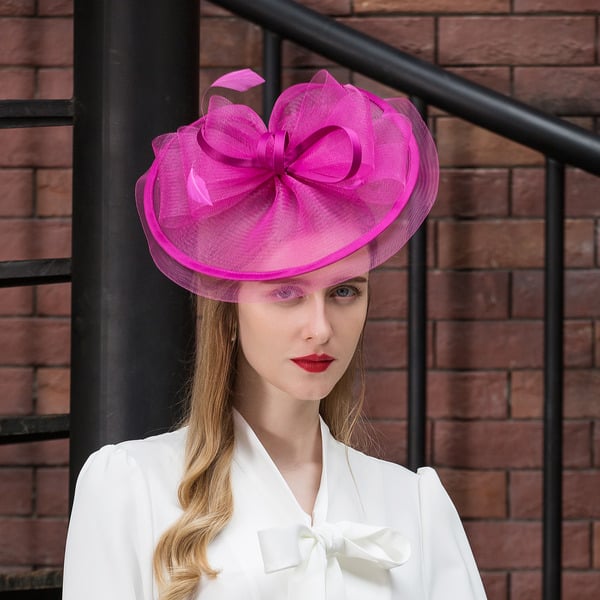 Women's Mesh With Faux Feather Kentucky Derby Saucer Hats Fascinators With Headband