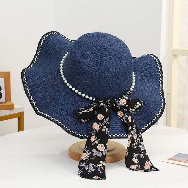 Women's Summer Straw With Bowknot Pearl Holiday Sun Hats Fedora Hats Straw Hats