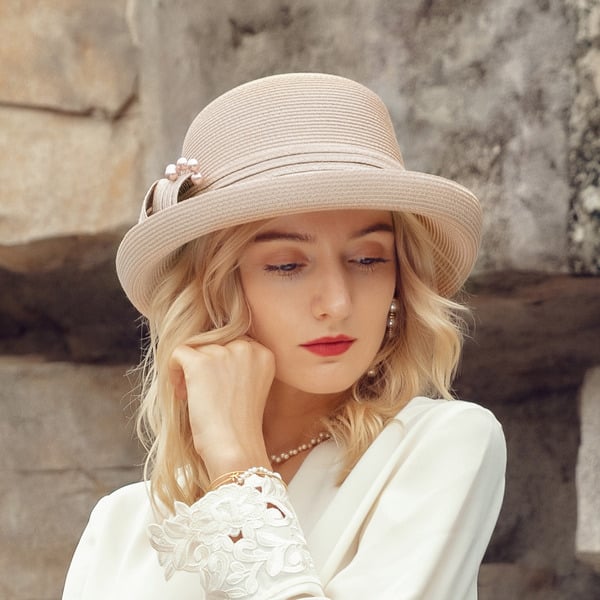 Women's Summer Polyester With Pearl Casual Sun Hats