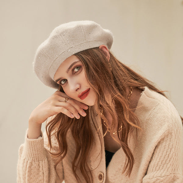 Women's Simple Winter Acrylic Fabric With Sequin Casual Beret Hats - 416635