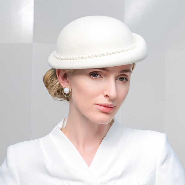 Women's Winter Wool With Pearl Special Occasion Cocktail Bowler Hats Church Hats