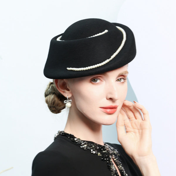 Women's Elegant Winter Imitation Pearls Wool With Beading Pearl Special Occasion Pillbox Hats - 416654