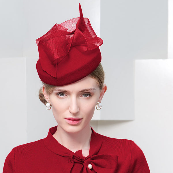 Women's Wool With Tulle Special Occasion Cocktail Pillbox Hats