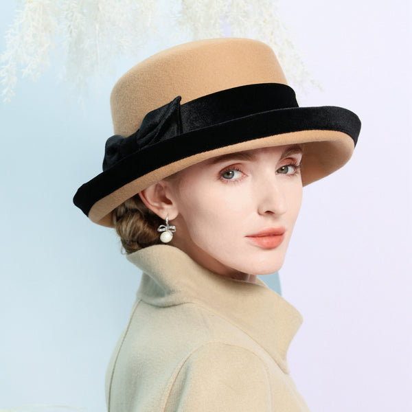 Women's Flip Brim Winter Wool Bowknot Special Occasion Fedora Hats