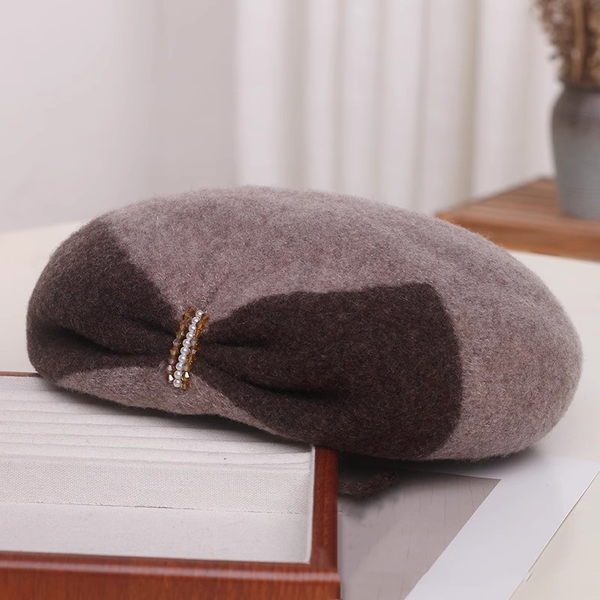 Women's Winter Wool Bowknot Crystal Lovely Casual Beret Hats